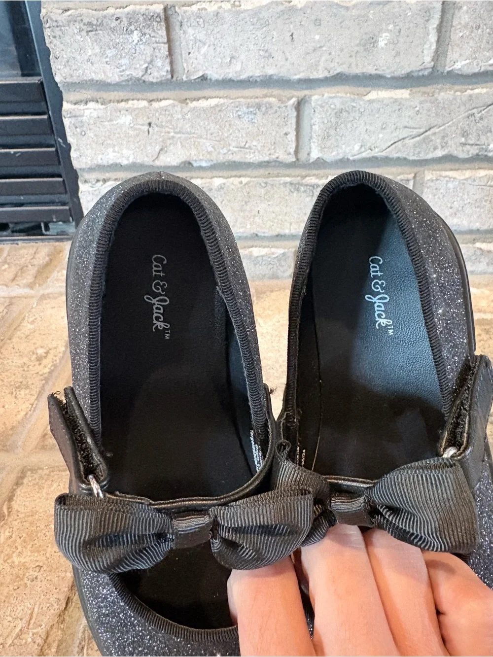Cat & Jack Black Glitter Mary Jane Bow Strap Shoes
